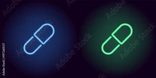 Blue and green neon medicine pill