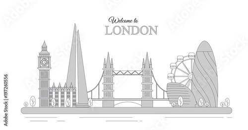 Vector illustration of London cityscape as an infographic tourist sights of Great Britain  welcome to United kingdom. Travel concept.