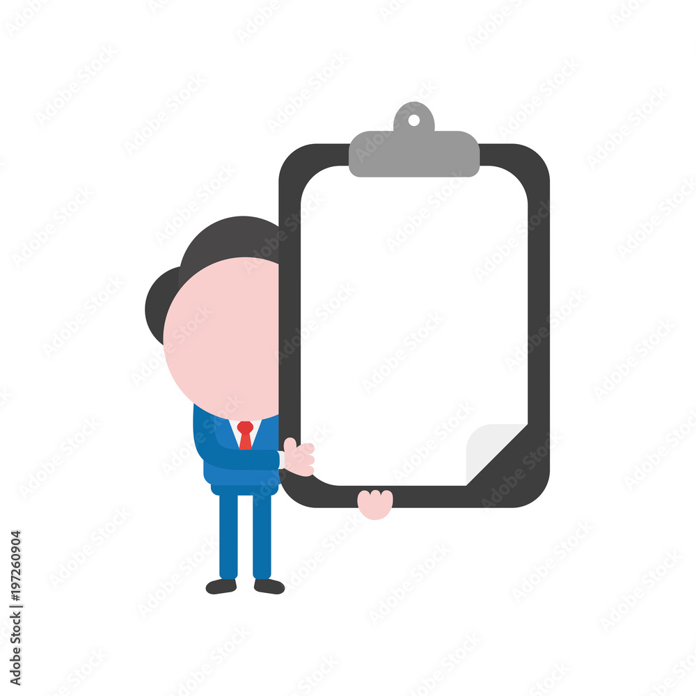 Vector illustration businessman character holding clipboard with blank paper Vector illustration businessman character holding clipboard with blank paper