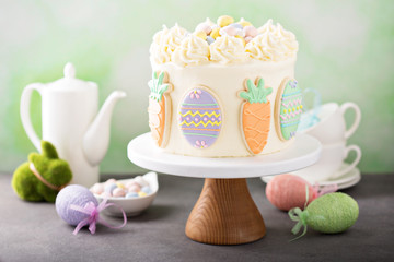Carrot cake with frosting for Easter