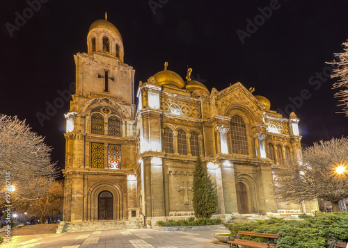 The Cathedral of the Assumption in Varna. illuminated at night.o