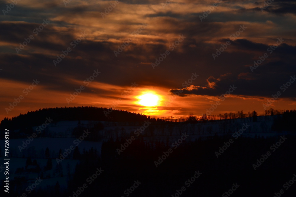 Sunset in the snowy mountains Sunset in the snowy mountains