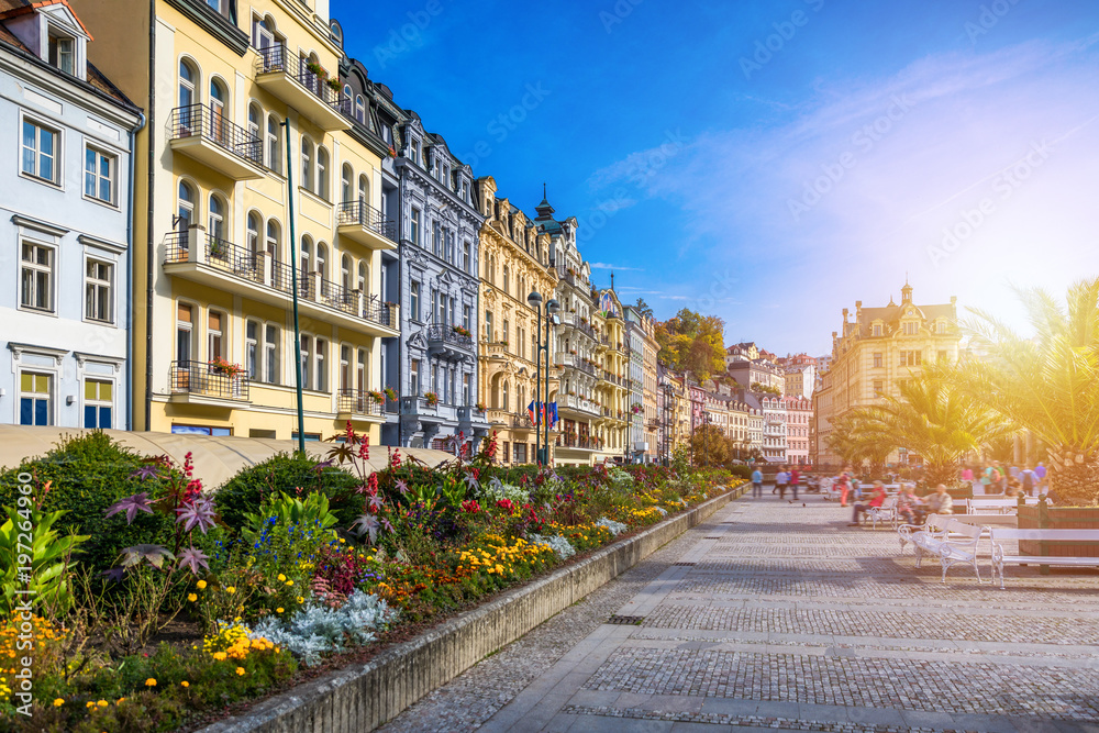 Fototapeta premium Architecture of Karlovy Vary (Karlsbad), Czech Republic. It is the most visited spa town in the Czech Republic