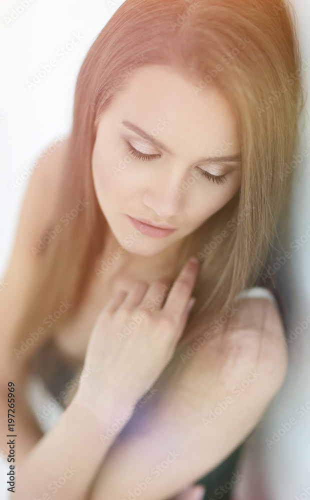 closeup. face of a beautiful girl with long hair