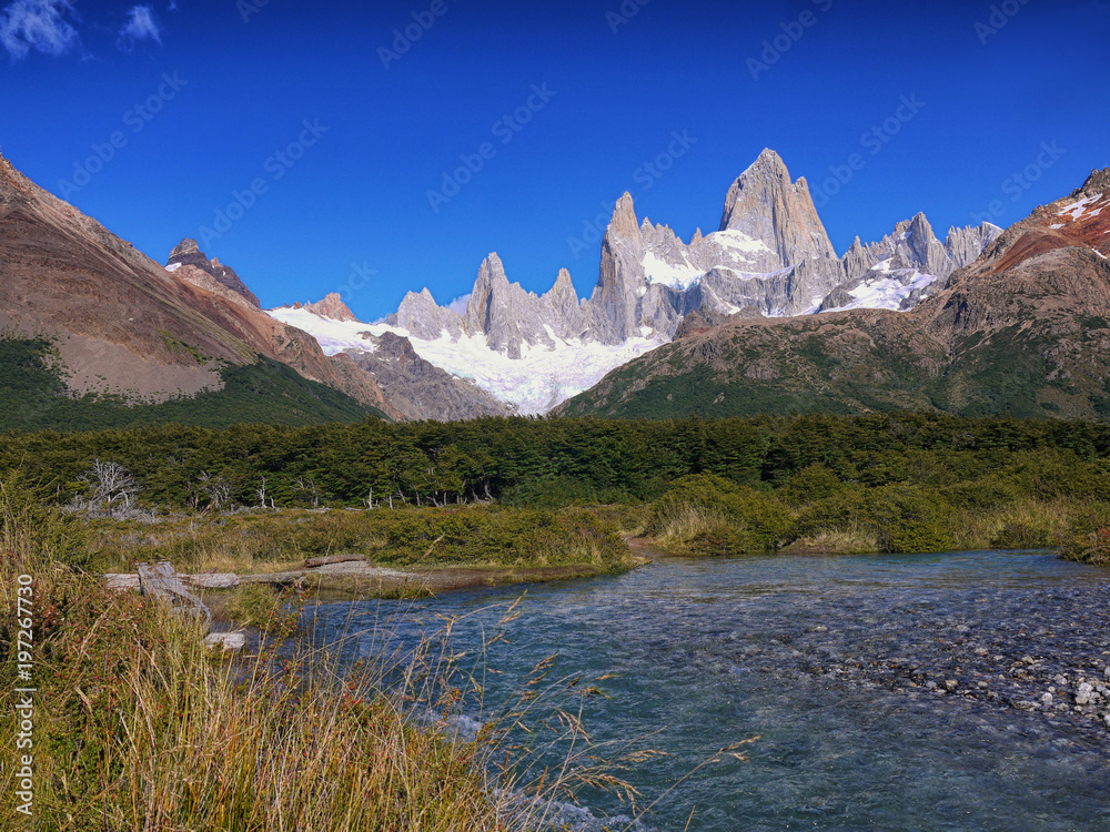 Mount Fitz Roy and surrounding peaks near El Chalten Santa Cruz Argentina