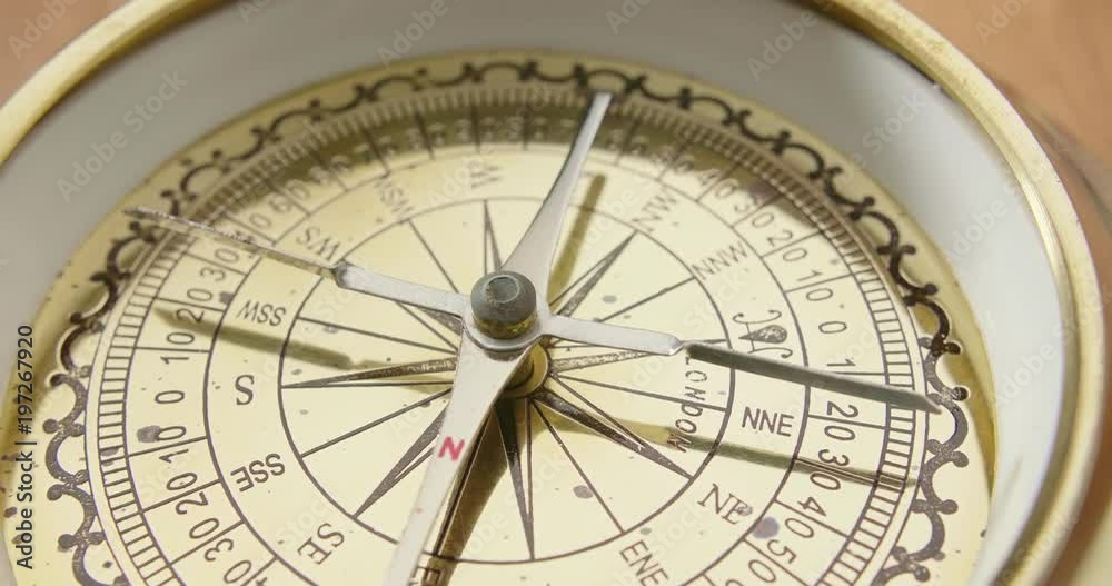 Closeup Of Old Compass On Turning Table Closeup Of Old Compass On Turning Table