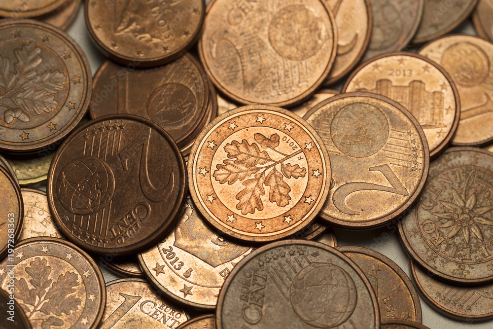 European Union Euro Cents Coins in the Detail European Union Euro Cents Coins in the Detail