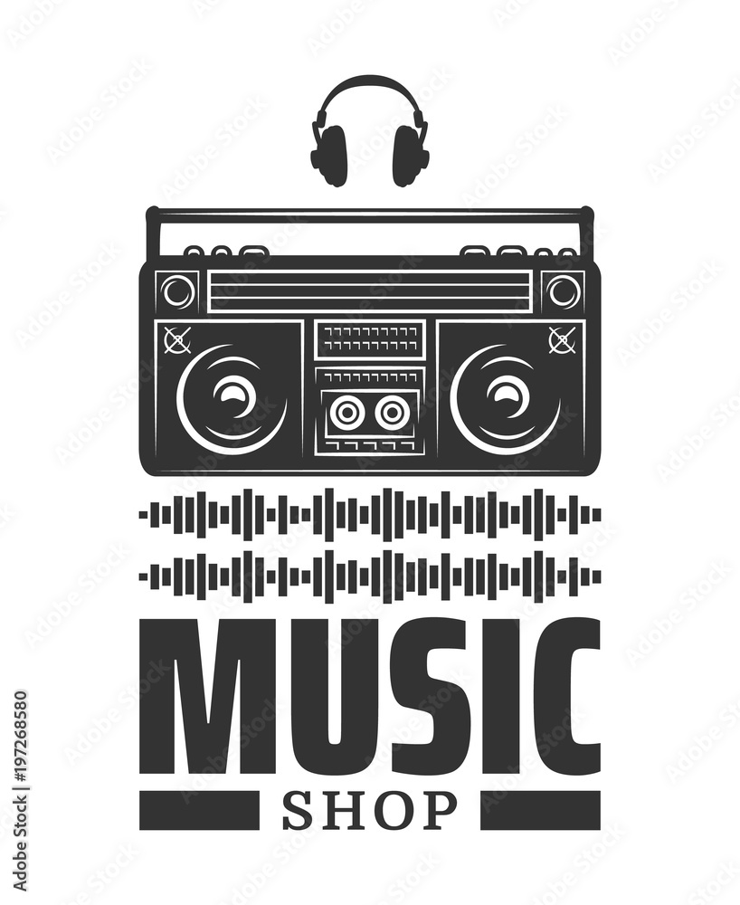 Music design concept with Old fashioned, retro style audio tape recorder. vector illustration