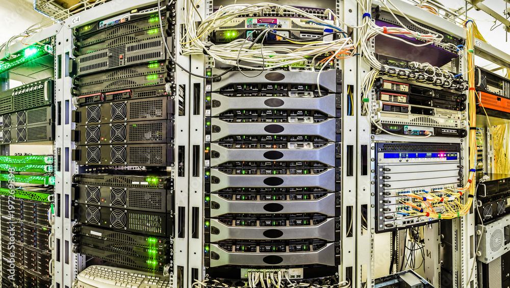 Server Room Data Center Panorama Of Racks With Servers Stock Photo