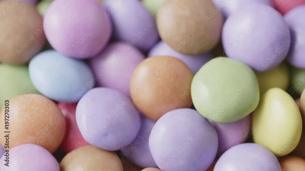 Dolly Closeup Shot Of Colorful Sugar Coated Candies