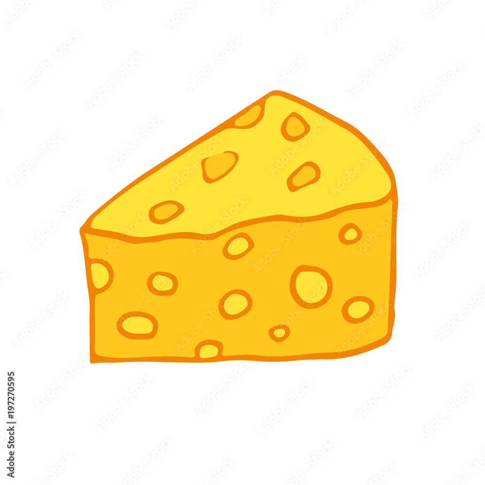 Cheese cartoon icon. Food doodle badge. Funny vector print.
