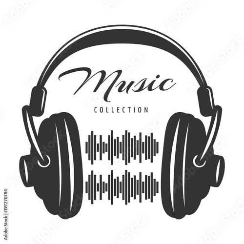 Music design concept with headphones and sound waves. vector illustration