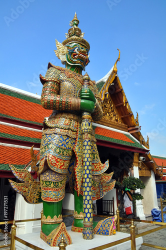 Giant Mosaic Figure Guards the Temples at the Grand Palace.