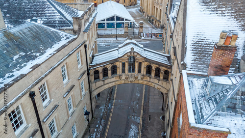 Aerial view of bridge of sighs in central Oxford, UK photo