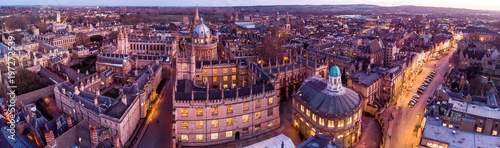 Aerial evening view of central Oxford, UK photo