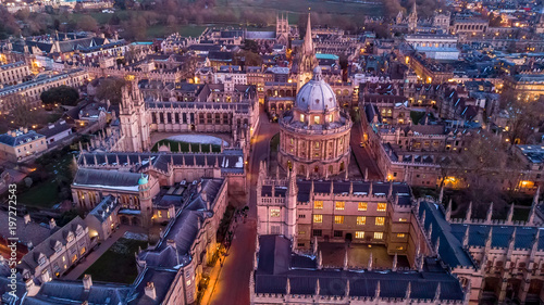 Aerial evening view of central Oxford, UK photo