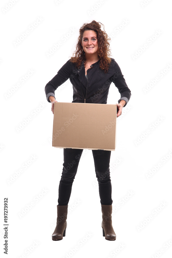 Caucasian woman with moving box Caucasian woman with moving box