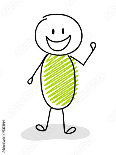 Funny cartoon stickman - happy facial expression. Vector.
