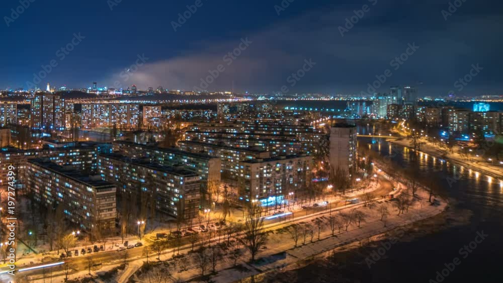 The beautiful view on the night city. time lapse The beautiful view on the night city. time lapse