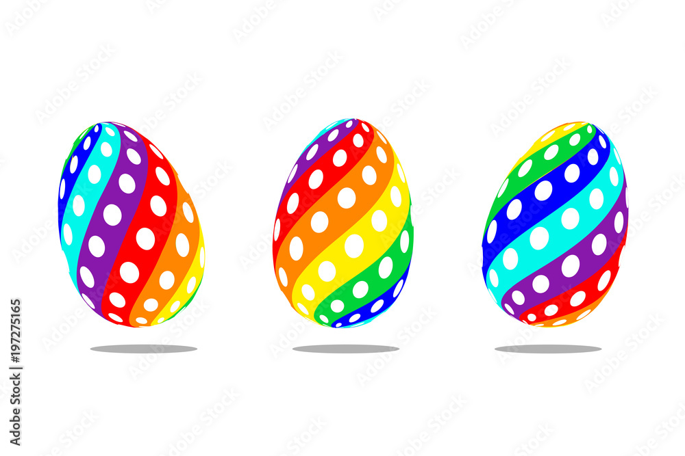 Decorative Easter Eggs Isolated On White Background. Vector Illustration Rainbow Easter Eggs. Colourful Easter Eggs.