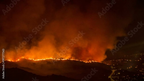 California wildfire at night - time lapse