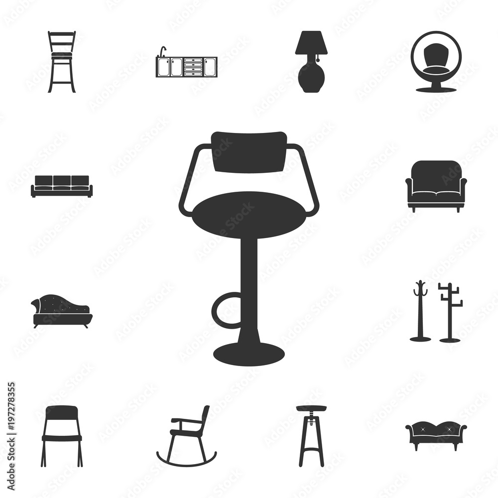 Bar chair icon. Detailed set of furniture icons. Premium quality graphic design. One of the collection icons for websites, web design, mobile app Bar chair icon. Detailed set of furniture icons. Premium quality graphic design. One of the collection icons for websites, web design, mobile app