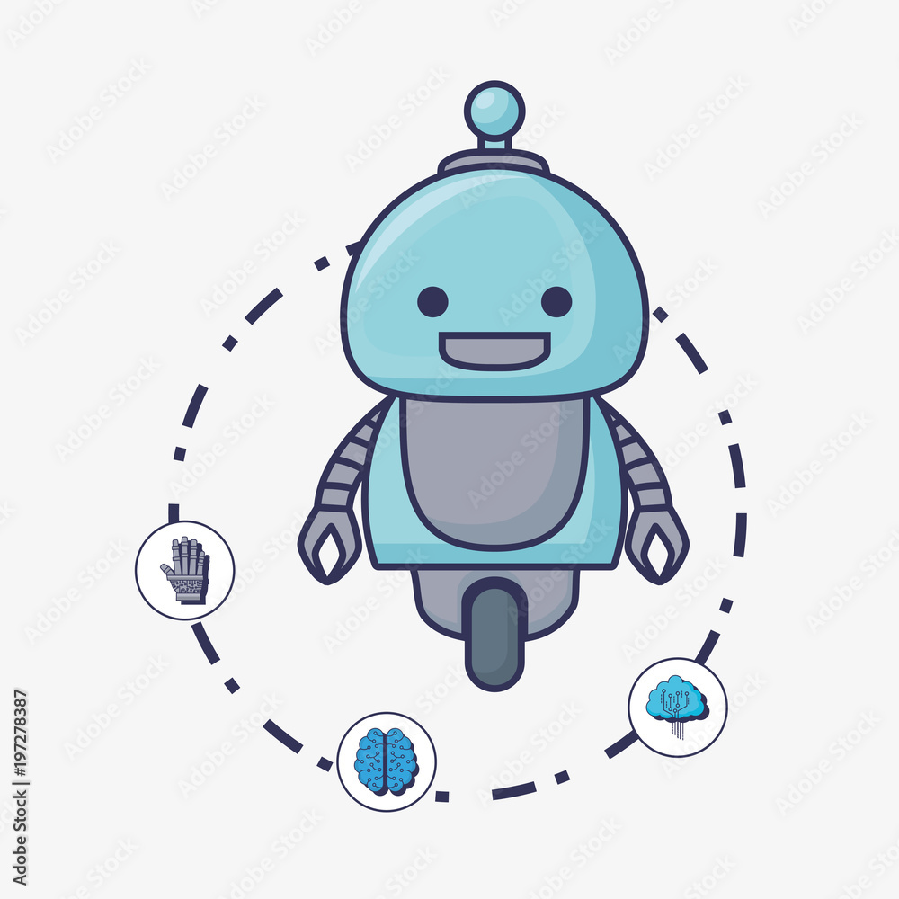Artificial intelligence design with cartoon robot and related icons around  over white background, colorful design vector illustration Stock Vector |  Adobe Stock