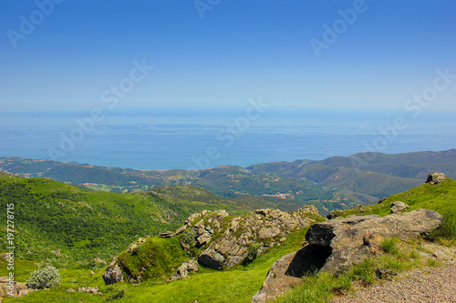 Alpine landscape with the Mediteranean Sea Beigua National Geopark, Liguria, Italy