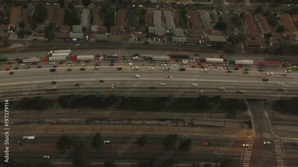 Aerial view over freeway traffic in Los Angeles Aerial view over freeway traffic in Los Angeles