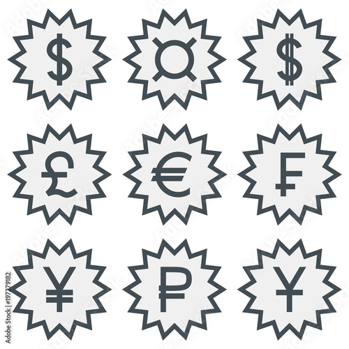 Set of icons with different currency symbols