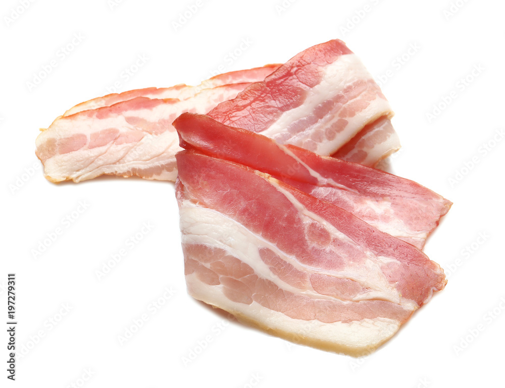 Raw bacon on white background Raw bacon on white background
