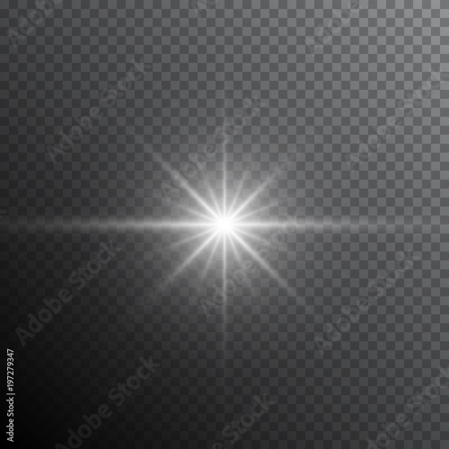 Glow light lens flare special effect. Shiny starburst with sparkles. Transparent sun flash with spotlight and rays
