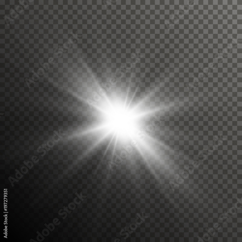 Glow light lens flare special effect. Shiny starburst with sparkles. Transparent sun flash with spotlight and rays