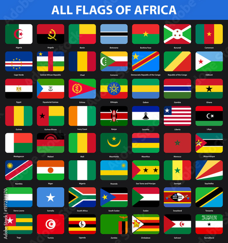 Set of flags of all African countries. Flat style