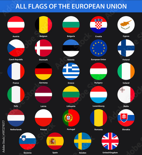 All flags of the countries of the European Union. Flat style.