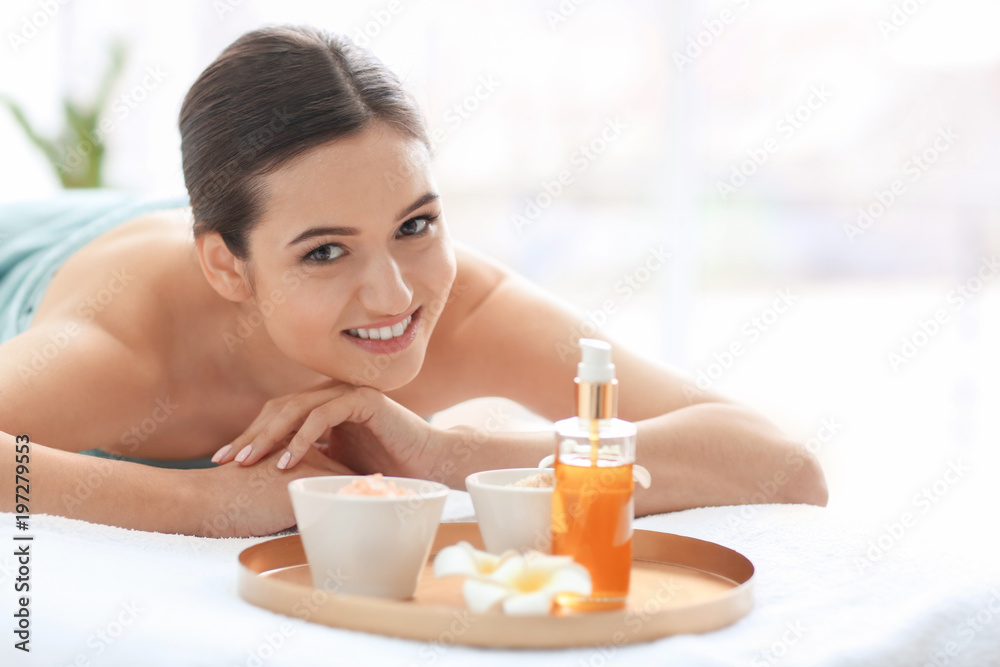 Young beautiful woman relaxing in spa salon Young beautiful woman relaxing in spa salon