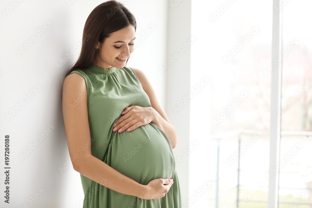 Fototapeta premium Young pregnant woman near window at home