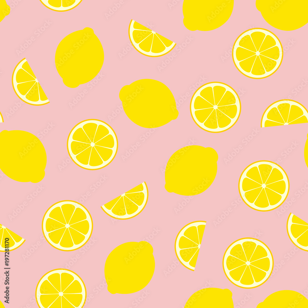 Pink Lemonade Seamless Vector Pattern Tile. Yellow Lemon Round and Half