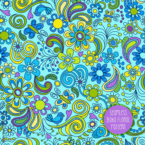 Seamless Boho floral pattern. Vector illustration for backgrounds, papers, fabrics and decor.