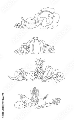 Fruits and vegetables pen line