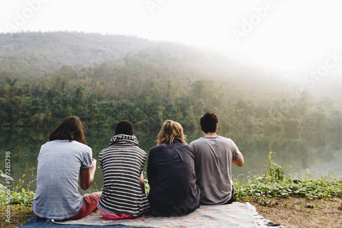 Group of friends enjoying the nature