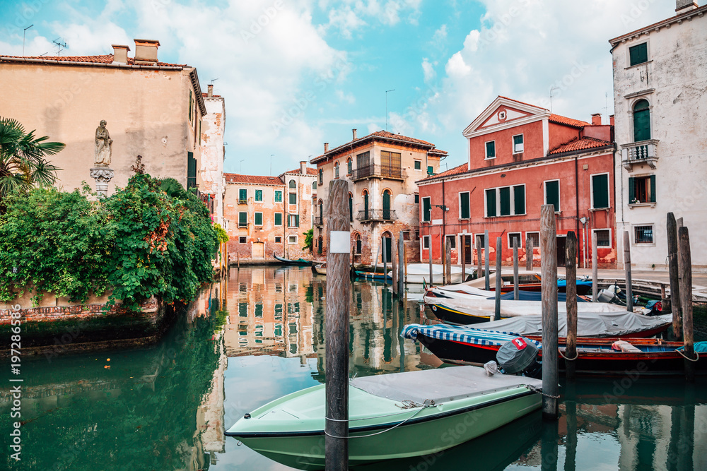 European old buildings with canal in Venice, Italy