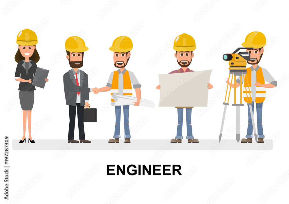 Civil engineer, architect and construction workers characters group ...