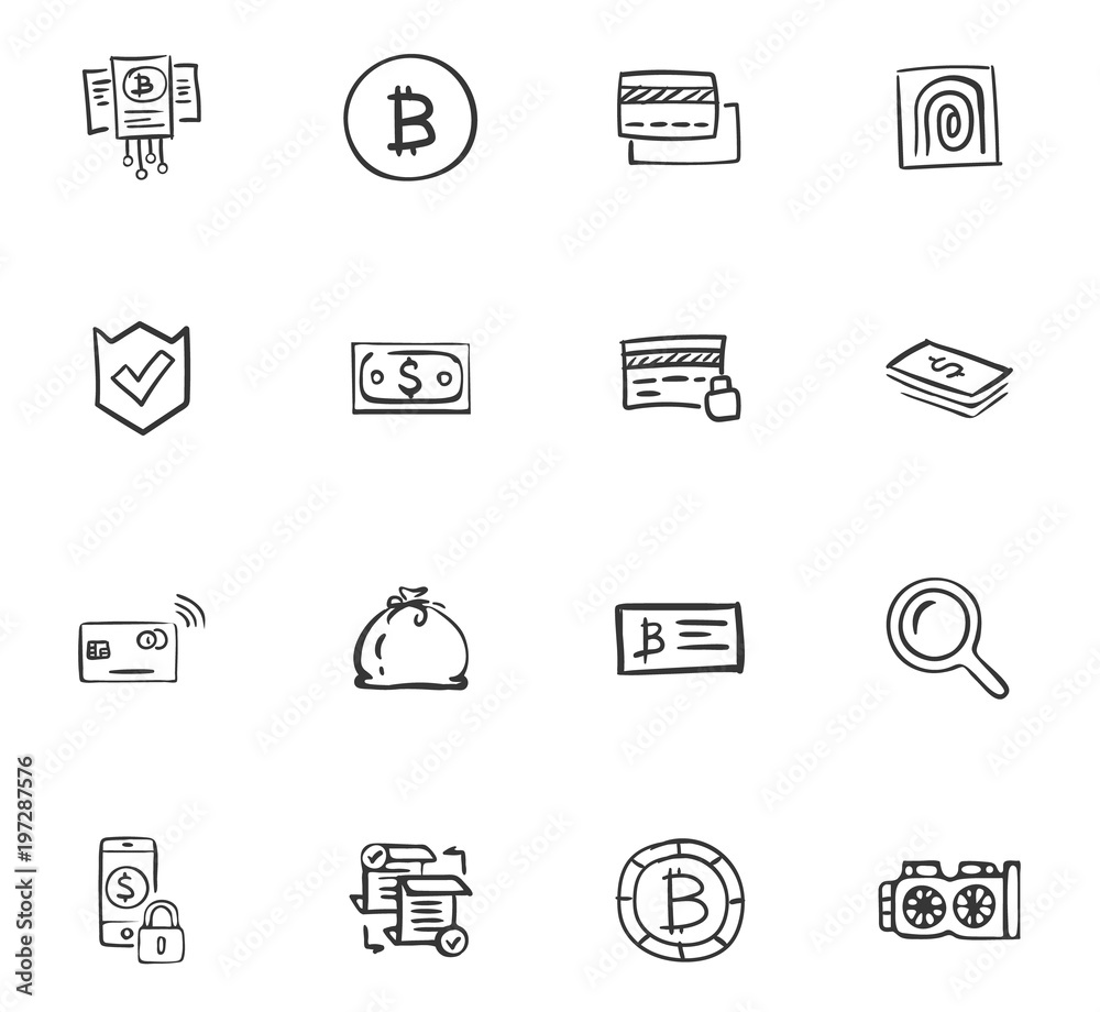 Doodle Cripto-currecy icons set