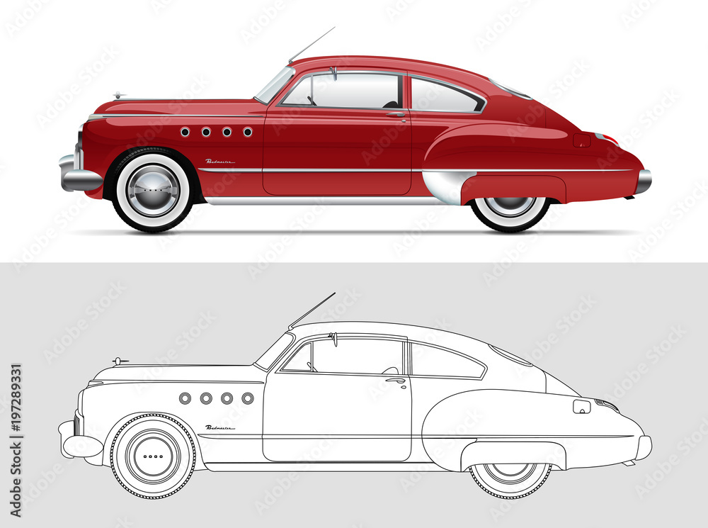 Vector illustration of Buick Roadmaster 1949. Classic oldtimer car.