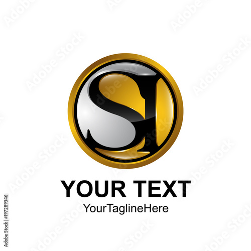 Initial letter SI logo template colored black gold circle design for business and company identity