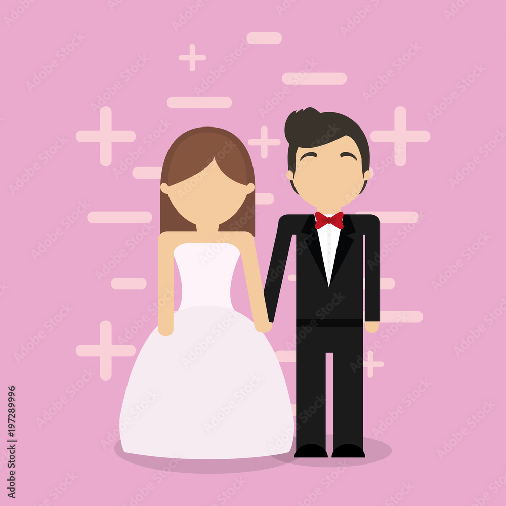 avatar wedding couple over purple background, colorful design. vector illustration