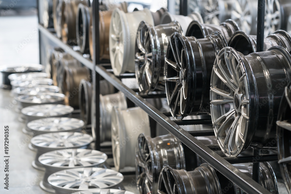 Various alloy wheels in store, selective focus.
Car alloy wheels at a wheel shop. Various alloy wheels in store, selective focus.
Car alloy wheels at a wheel shop.
