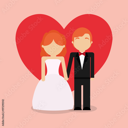 avatar wedding couple over red hear and pink background  colorful design. vector illustration