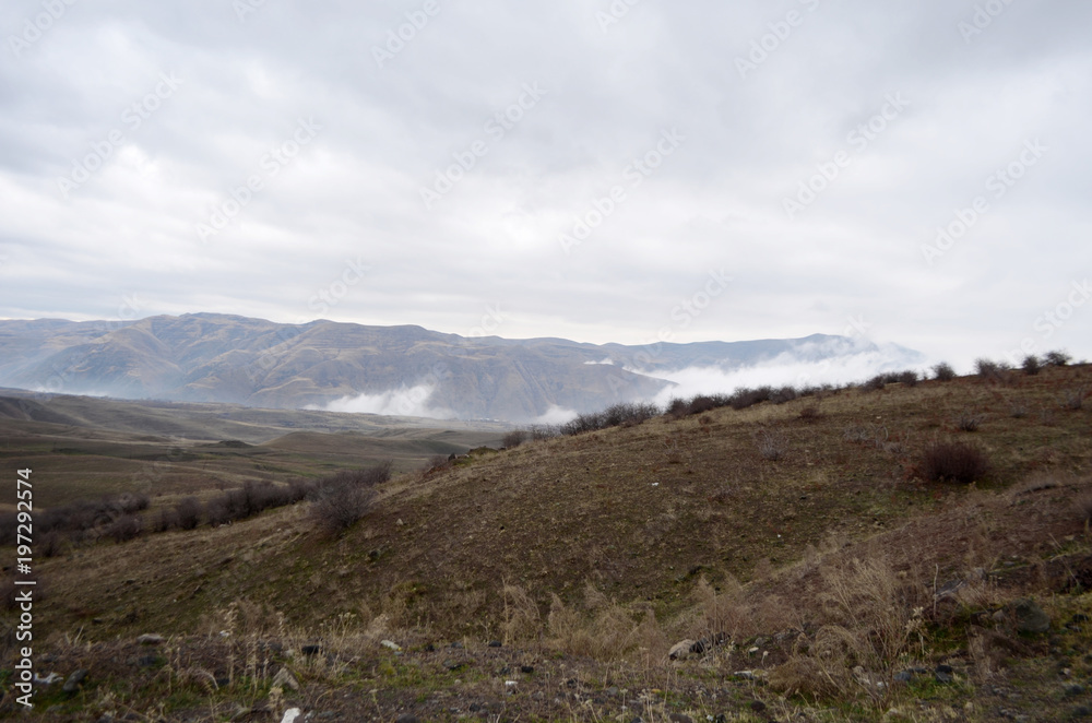 landscapes of Armenia. mountains and nebula
